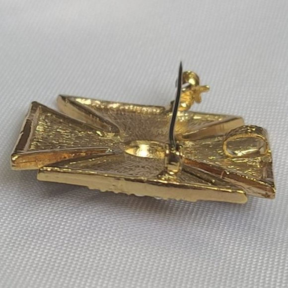 Vintage 1940s Black Enamel & Rhinestone Maltese Cross Brooch/Pendant Enhancer - Picture 5 of 6